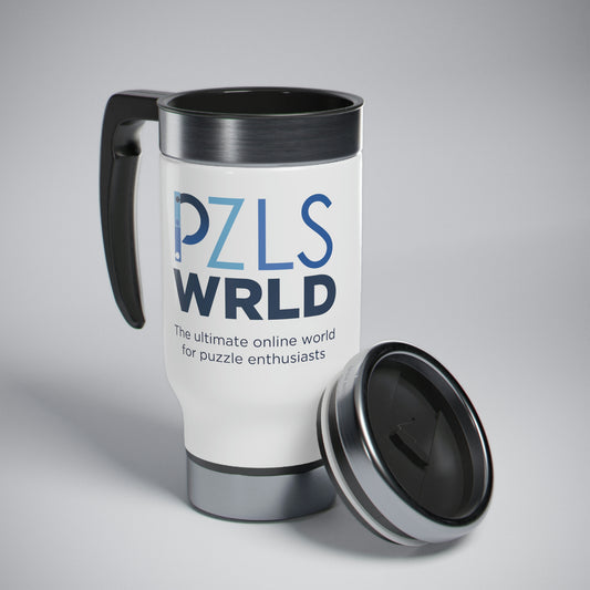 L. PZLS WRLD Stainless Steel Travel Mug with Handle, 14oz