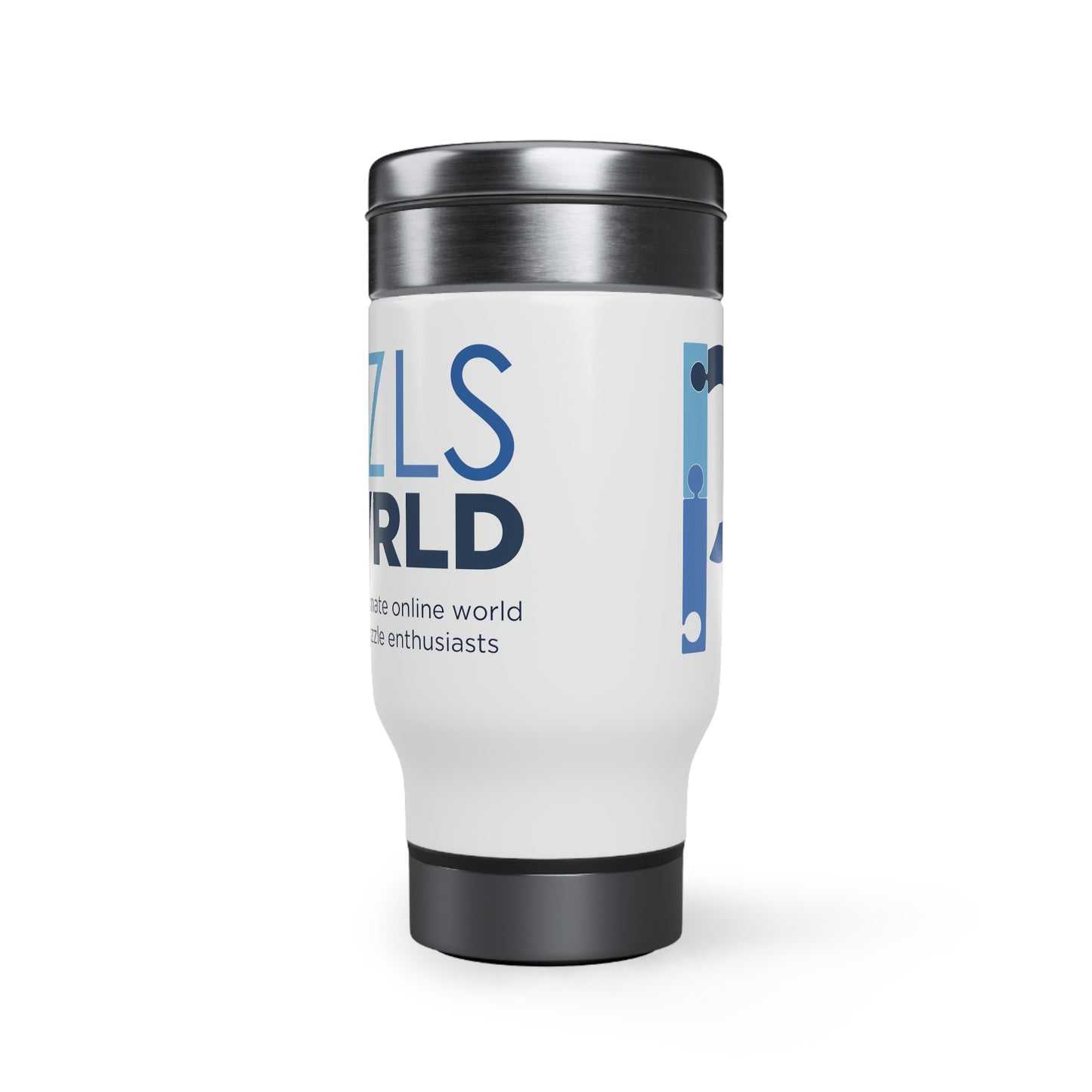 L. PZLS WRLD Stainless Steel Travel Mug with Handle, 14oz