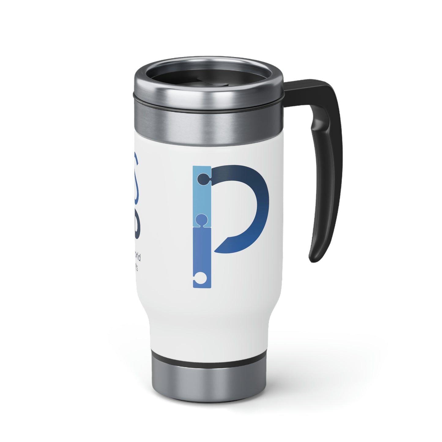 L. PZLS WRLD Stainless Steel Travel Mug with Handle, 14oz